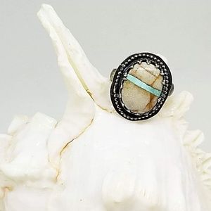 Boulder Ribbon Royston Turquoise 925 Silver Ring